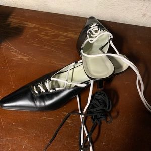 Black & White tie up legs Leather  shoes